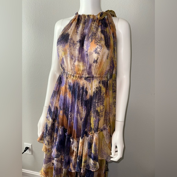 ALEXIS *Harmony* purple yellow gold tiered halter maxi dress gown S *RARE* - Picture 6 of 12